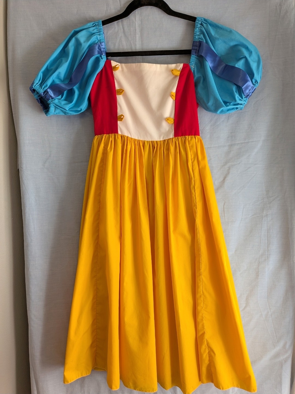 HANDMADE Girls Classic SNOW WHITE Costume Dress in Yellow, Red & Blue
